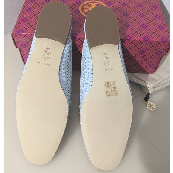 Tory Burch $348 Jessa Woven Backless Loafer Icy Blue Crisp 6 10 - Picture 4 of 16